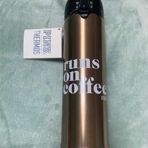 Pink Victoria’s Secret stainless thermos NWT runs on coffee logo fun gift